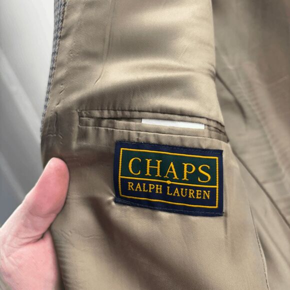 Vintage Chaps Ralph Lauren Silk / Wool Tan Houndstooth Size 42L/T Blazer Canada - Picture 9 of 10